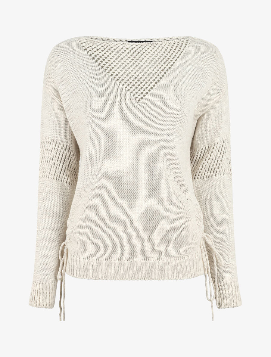 Effen rechte trui met bandjes - Beige