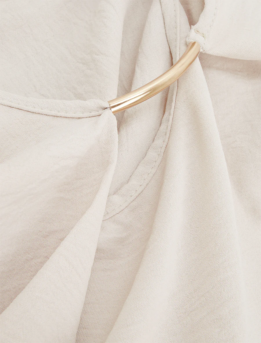 Effen rechter top met ronde hals en juweel - Beige - Image 3