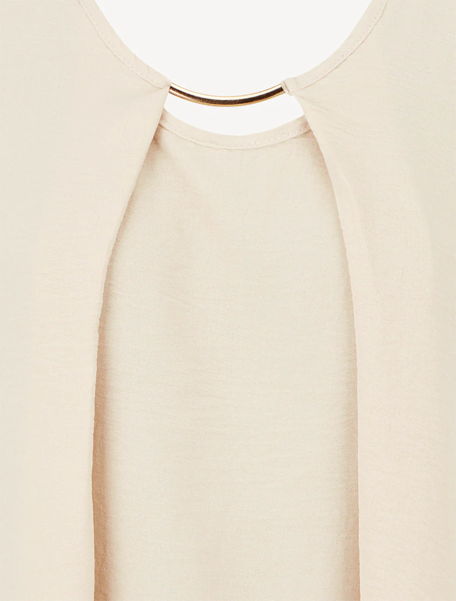 Effen rechter top met ronde hals en juweel - Donker beige - Image 3