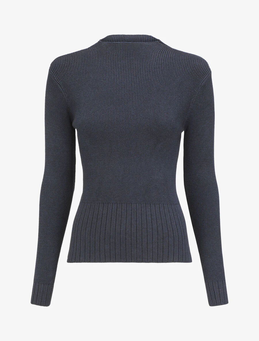 Effen ribtrui met opstaande kraag - Marineblauw