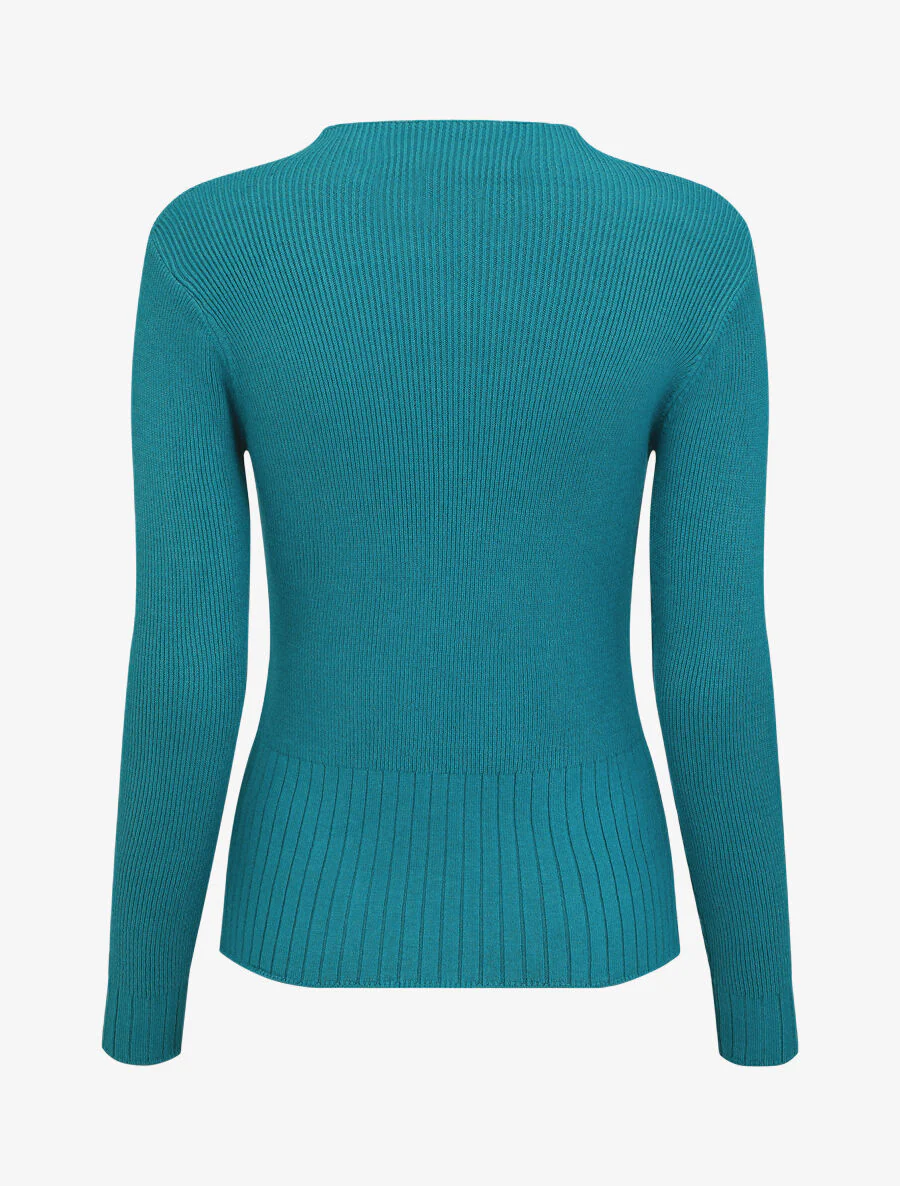 Effen ribtrui met opstaande kraag - Blauwgroen - Image 2