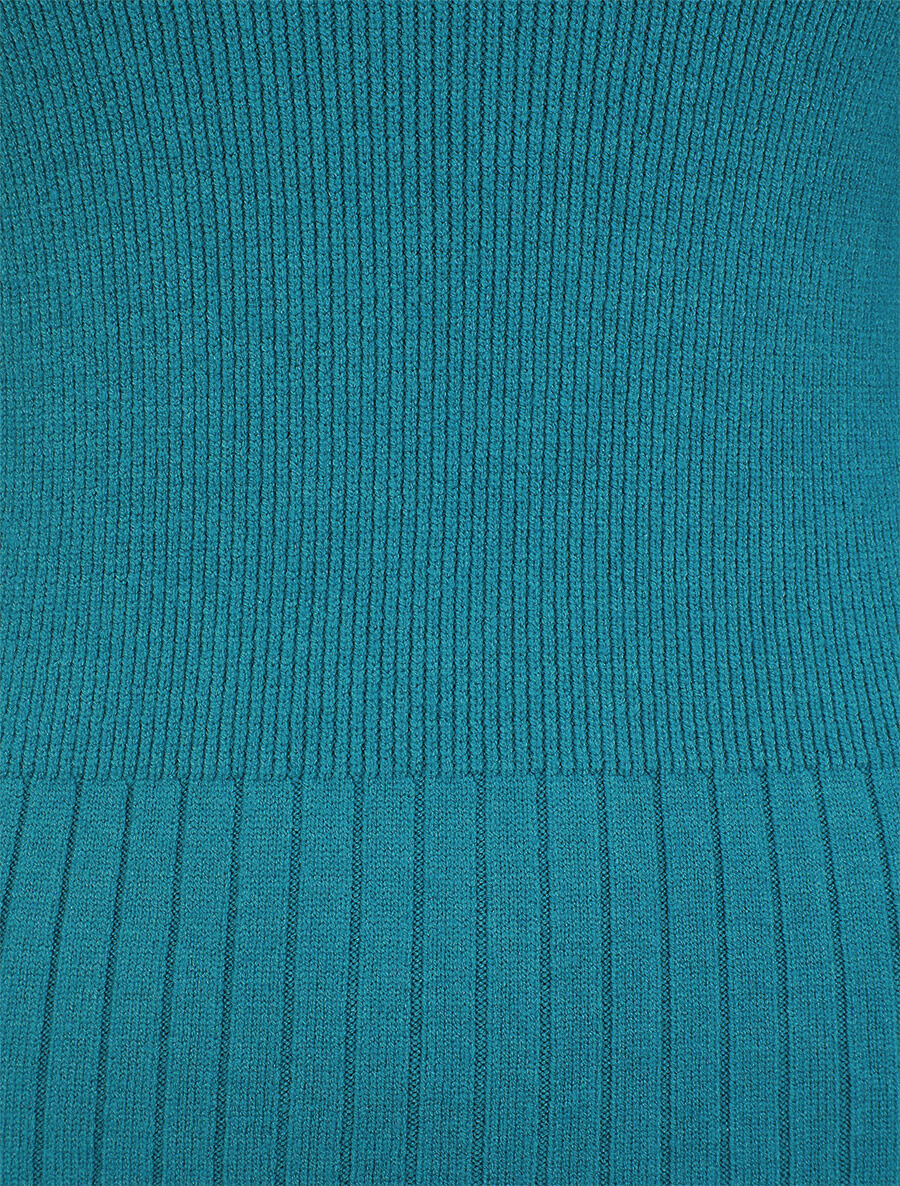 Effen ribtrui met opstaande kraag - Blauwgroen - Image 3