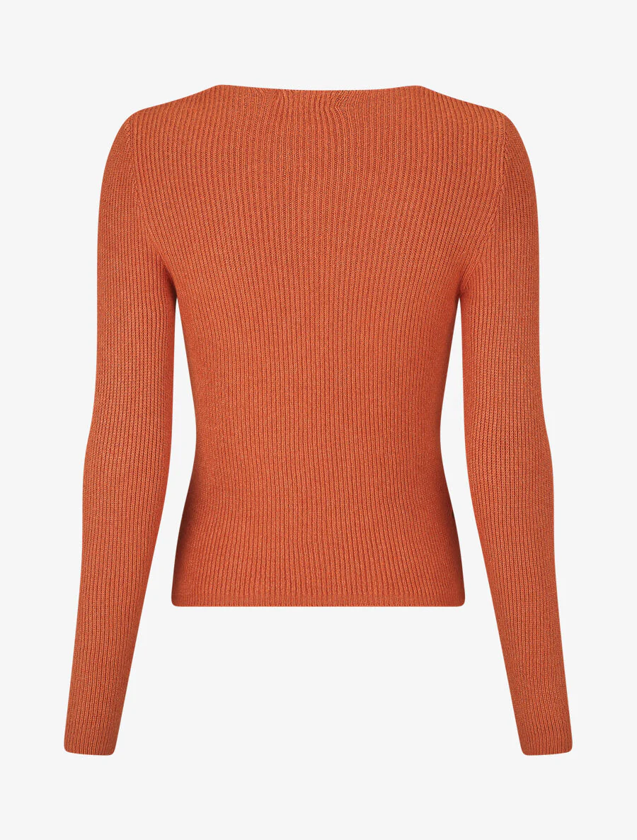 Effen ribtrui met vierkante kraag - oranje - Image 2
