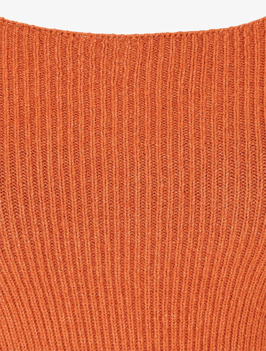 Effen ribtrui met vierkante kraag - oranje - Image 3