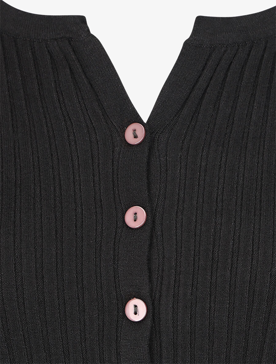 Effen ribvest met slanke pasvorm - Zwart - Image 3