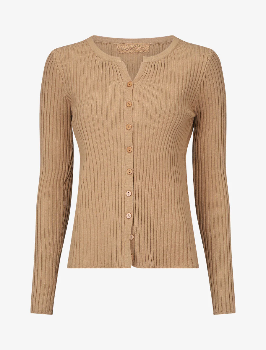 Effen ribvest met slanke pasvorm - Kameel