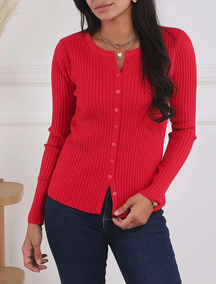 Effen ribvest met slanke pasvorm - rood - Image 4