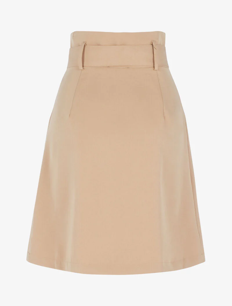 Effen rok met A-lijn en hoge taille - donkerbeige - Image 2