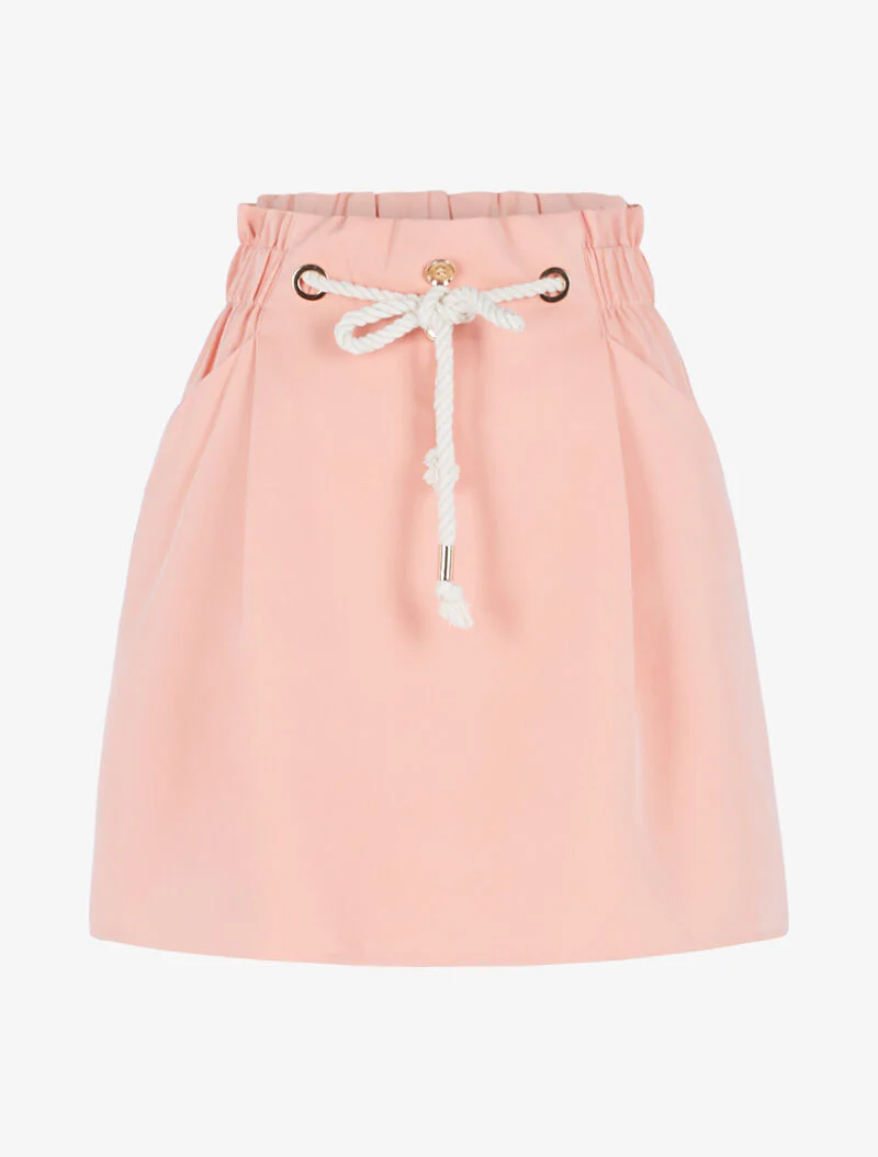 Effen rok met decoratief koord - roze
