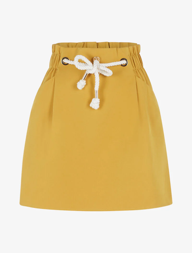 Effen rok met decoratief koord - mosterdgeel