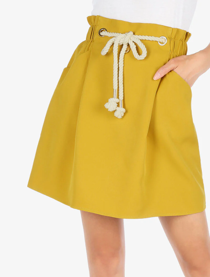 Effen rok met decoratief koord - mosterdgeel - Image 3
