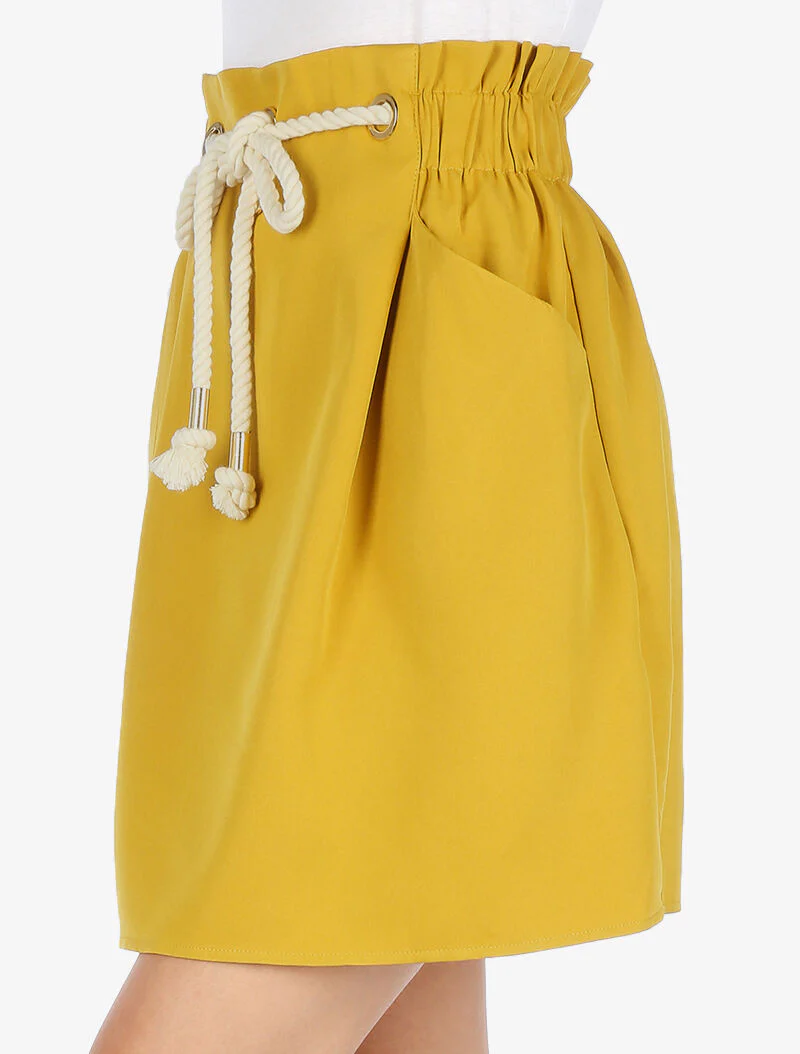 Effen rok met decoratief koord - mosterdgeel - Image 4