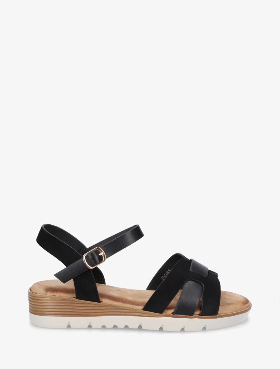 Effen sandalen met twee materialen - Zwart