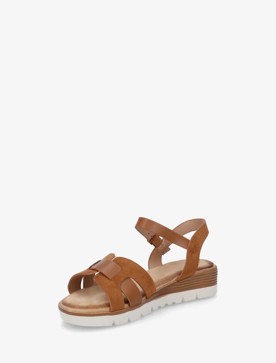Effen sandalen met twee materialen - Kameel - Image 3