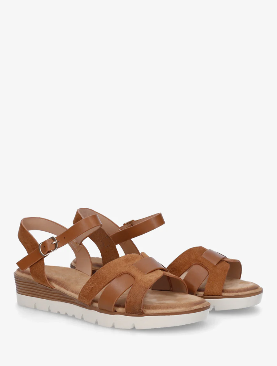 Effen sandalen met twee materialen - Kameel - Image 4