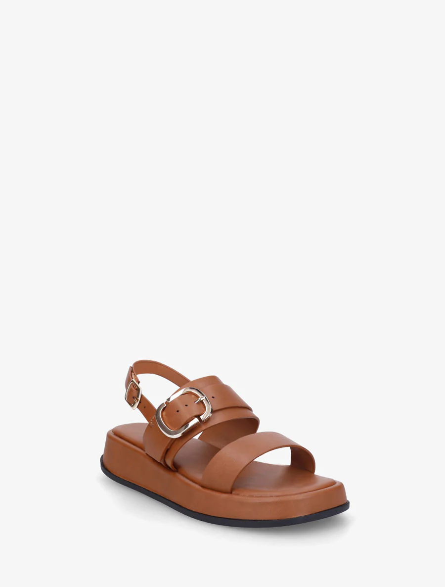 Effen sandalen van imitatieleer met dubbele gespen - Kameel - Image 2