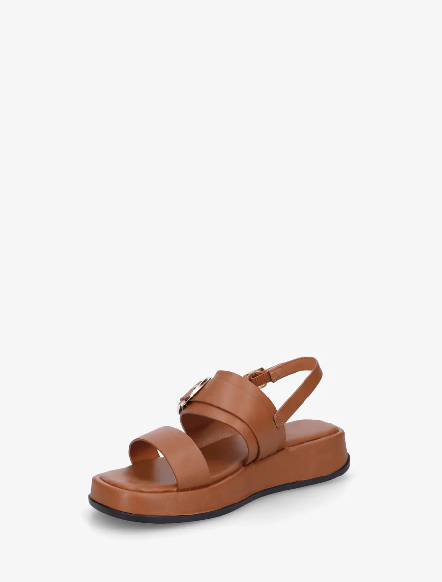 Effen sandalen van imitatieleer met dubbele gespen - Kameel - Image 3