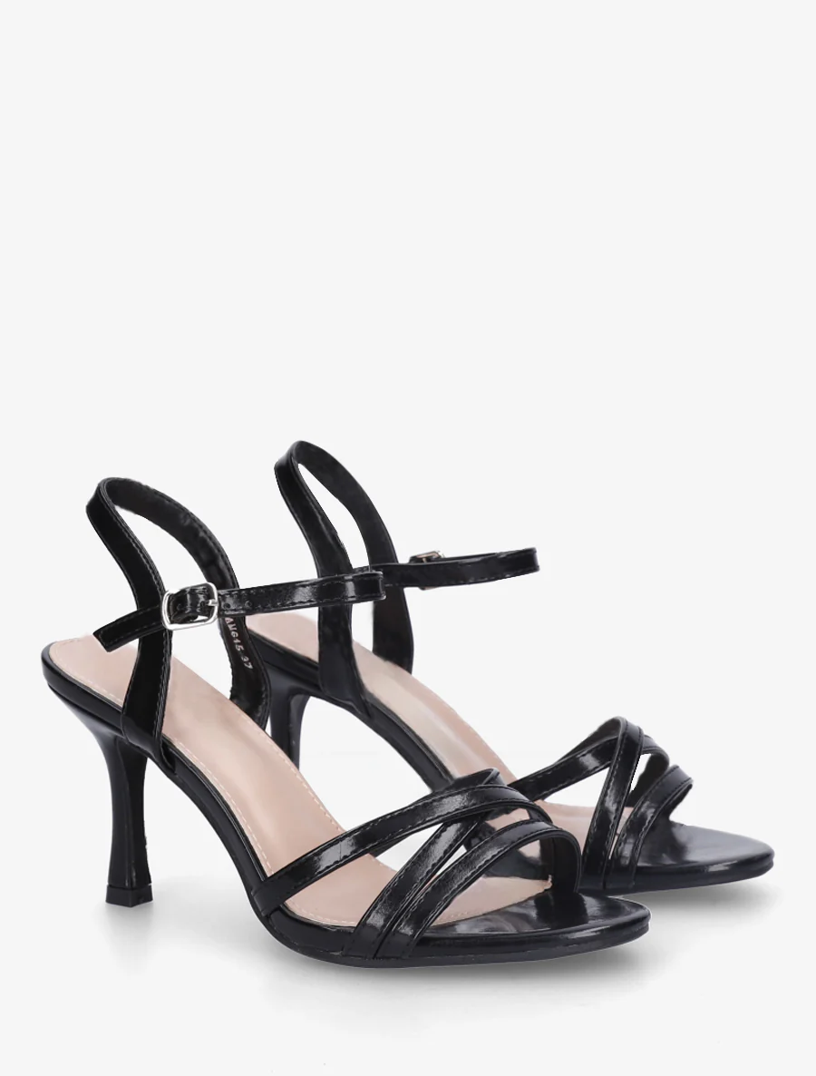 Effen sandalen van imitatieleer met een sleehak. - Zwart - Image 4