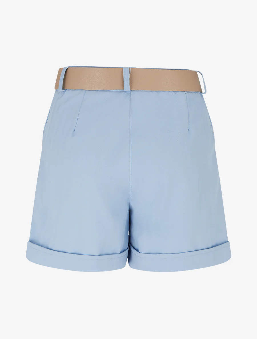 Effen short met ceintuur en zoom - Lichtblauw - Image 2