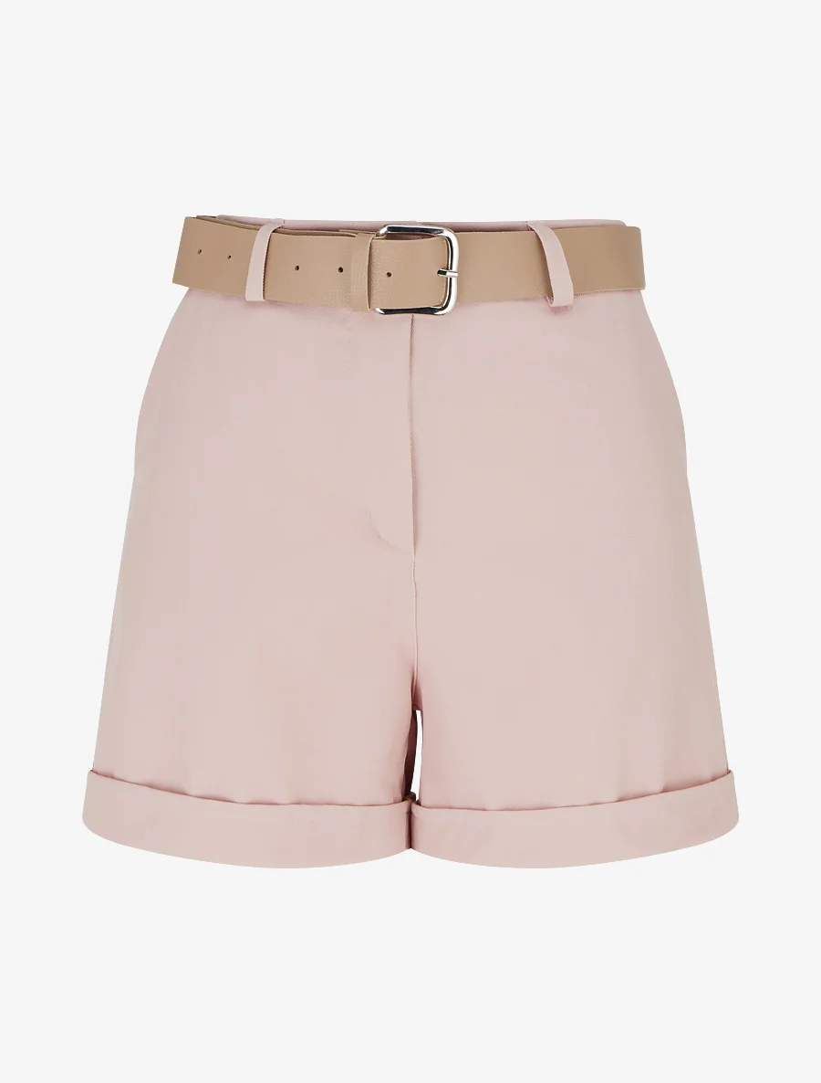 Effen short met ceintuur en zoom - Roos