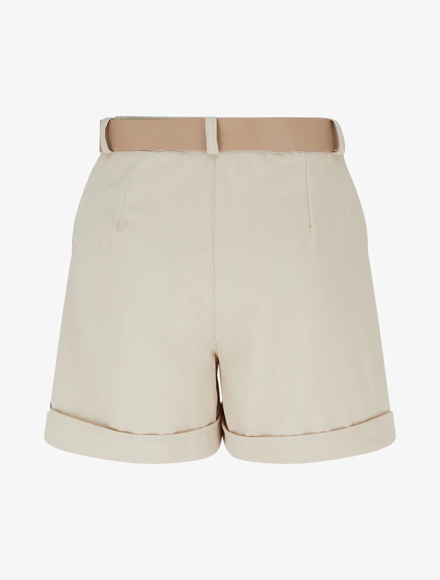 Effen short met ceintuur en zoom - Beige - Image 2