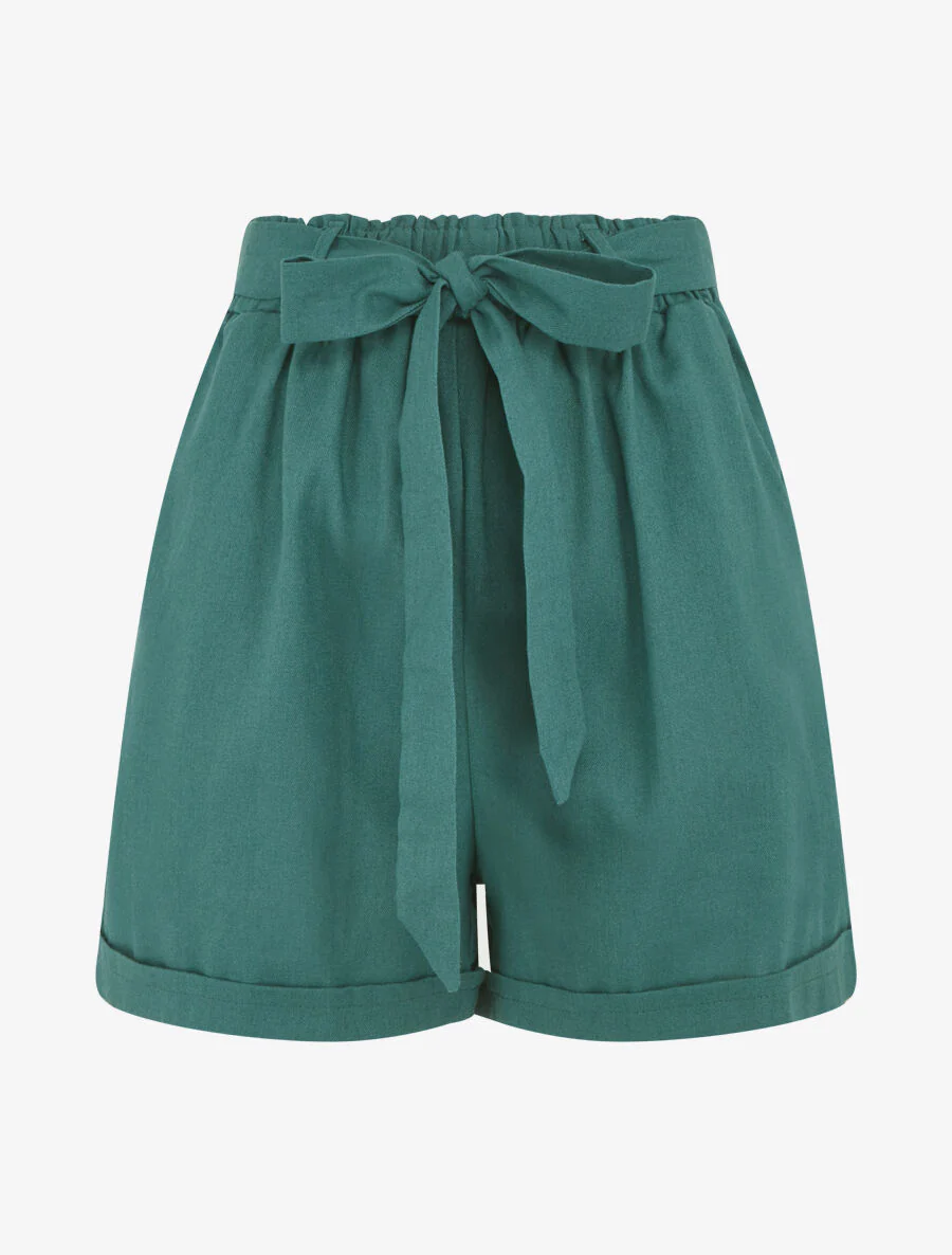 Effen short met omslag - Blauwgroen