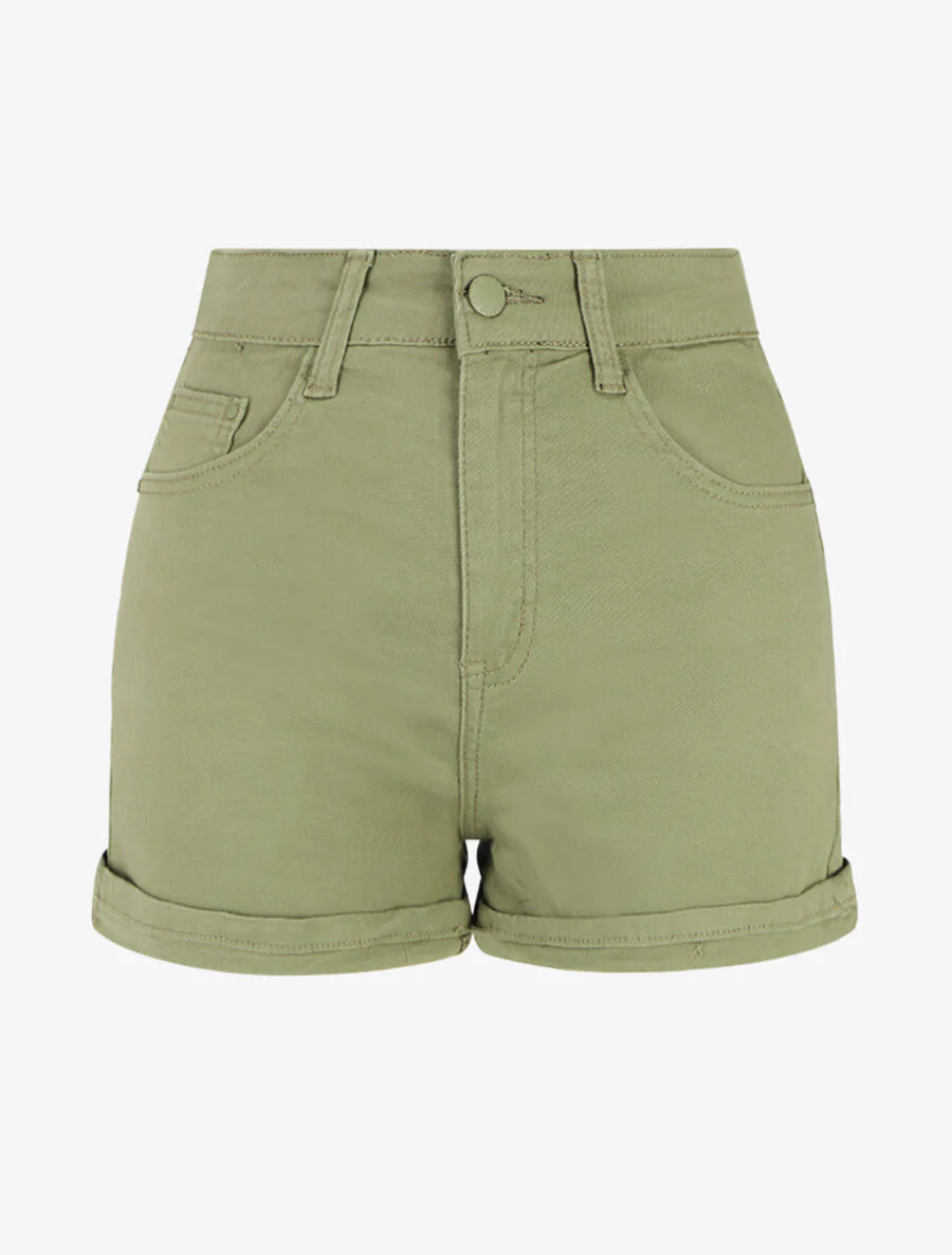 Effen short met rolzomen - Khaki