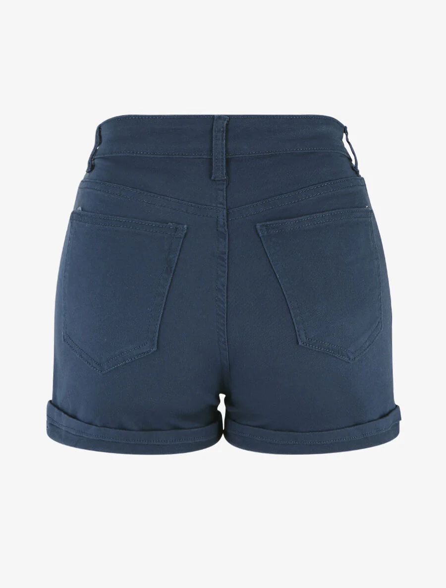 Effen short met rolzomen - Marineblauw - Image 2