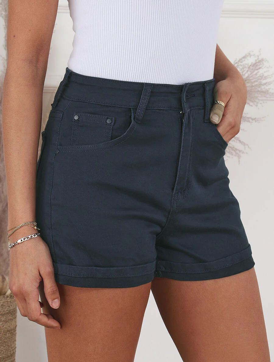 Effen short met rolzomen - Marineblauw - Image 4