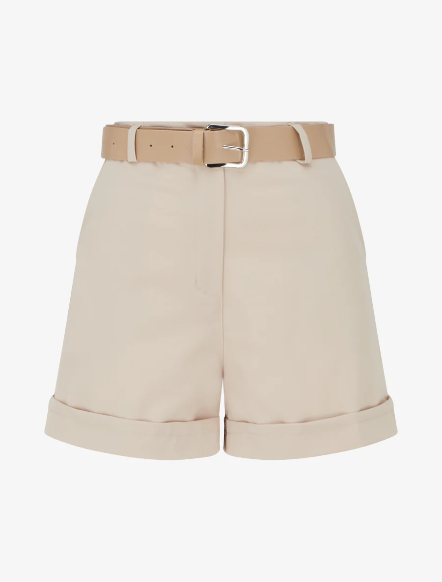 Effen short met zoom en ceintuur - Beige
