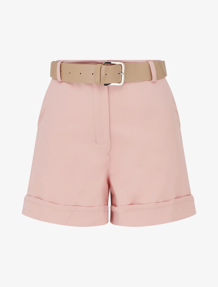 Effen short met zoom en ceintuur - Roos