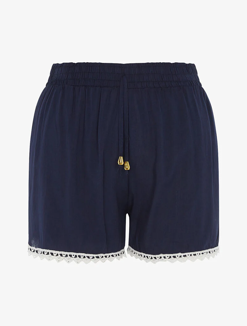 Korte uni met gehaakte randen - marineblauw