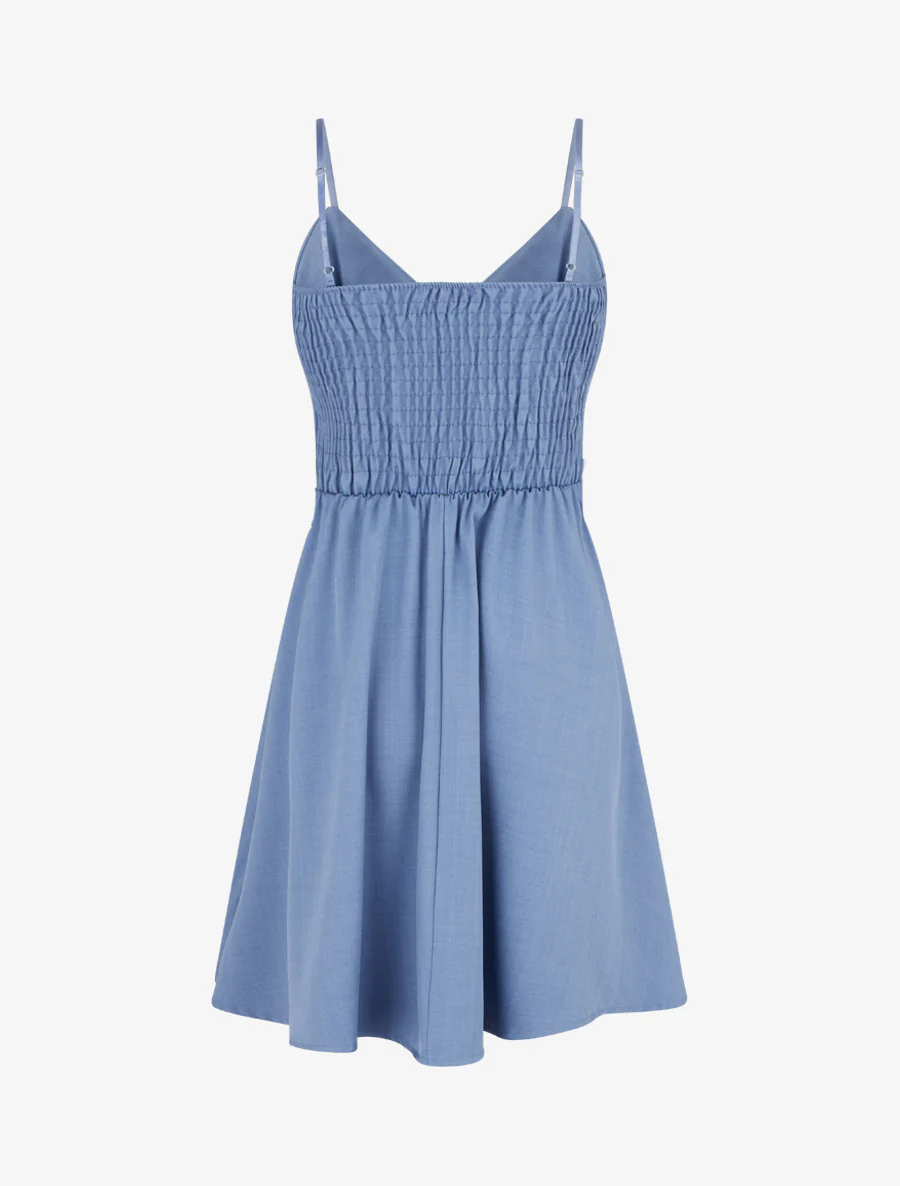 Effen skaterjurk met smalle bandjes - Blauw - Image 2