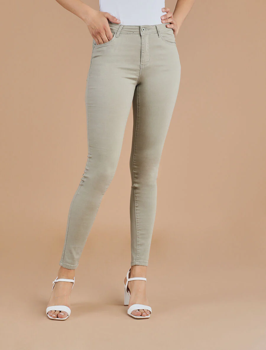 Effen skinny jeans - Khaki - Image 4