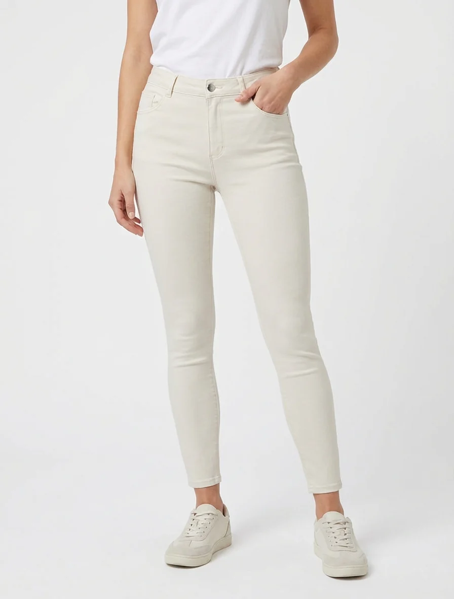 Effen skinny jeans met normale taille - Lichtbeige - Image 4