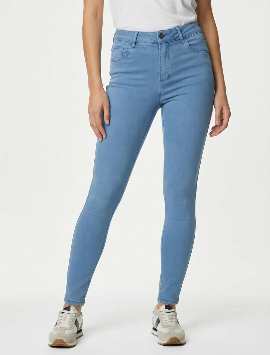Effen skinny jeans met normale taille - Lichtblauw - Image 4