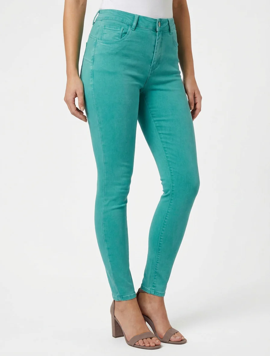 Effen skinny jeans met normale taille - Turkoois - Image 4