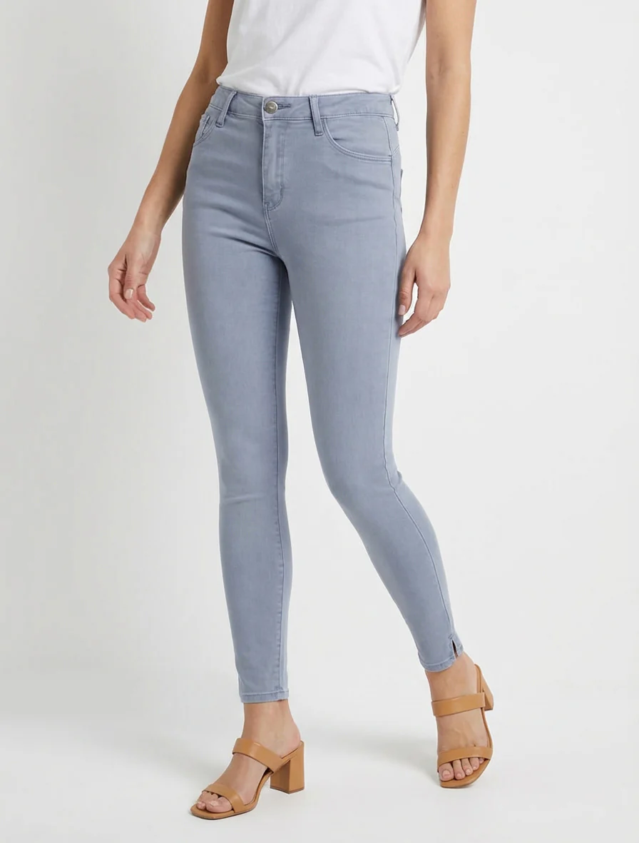 Effen skinny jeans met normale taille - Blauwgrijs - Image 4