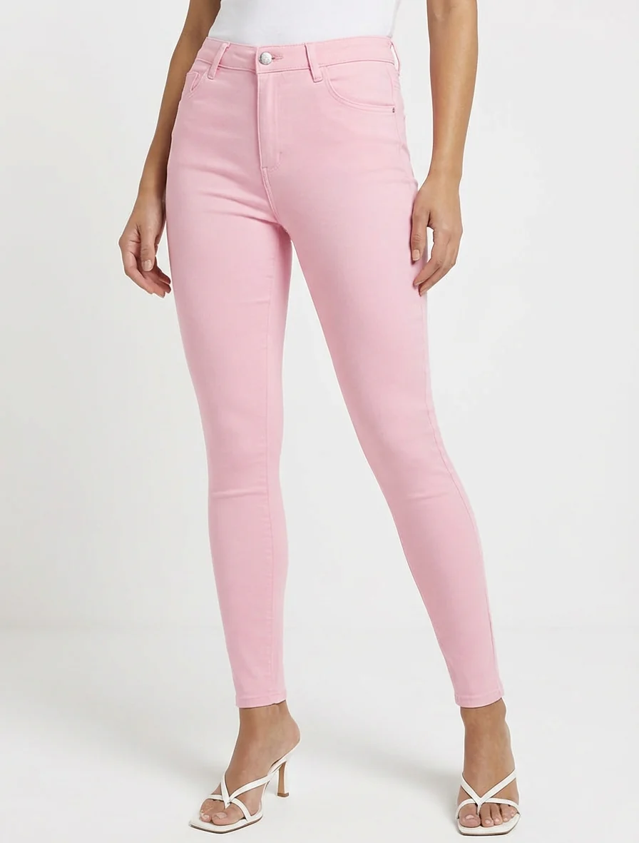 Effen skinny jeans met normale taille - Roos - Image 4