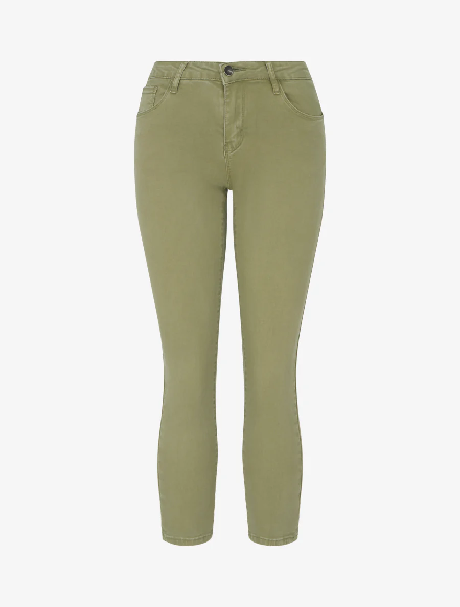 Effen skinny jeans met normale taille - Licht kaki