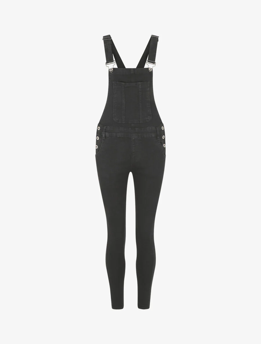 Effen skinny tuinbroek - Zwart
