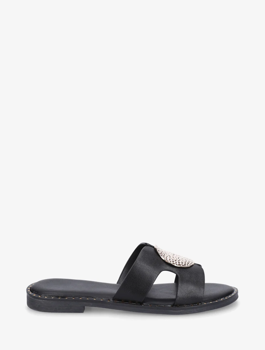 Effen slippers met metalen inzetstuk - Zwart