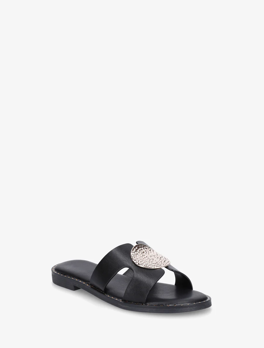 Effen slippers met metalen inzetstuk - Zwart - Image 2