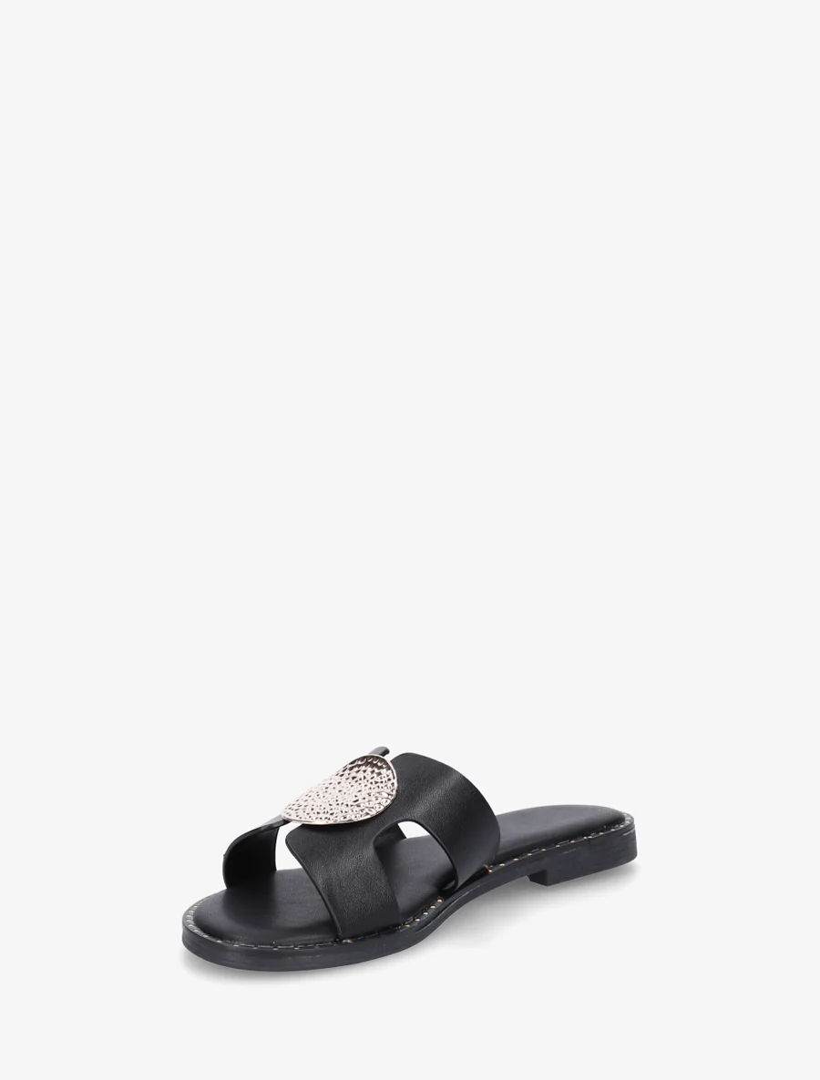 Effen slippers met metalen inzetstuk - Zwart - Image 3