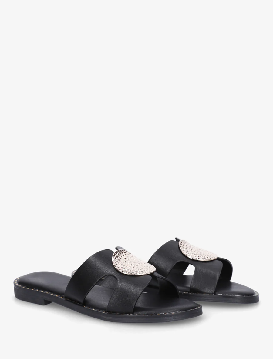 Effen slippers met metalen inzetstuk - Zwart - Image 4