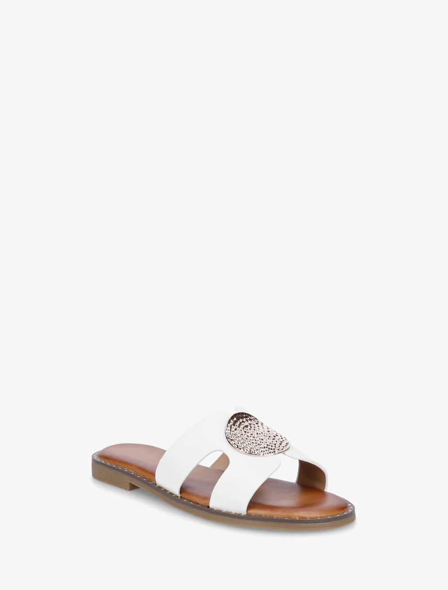 Effen slippers met metalen inzetstuk - Wit - Image 2