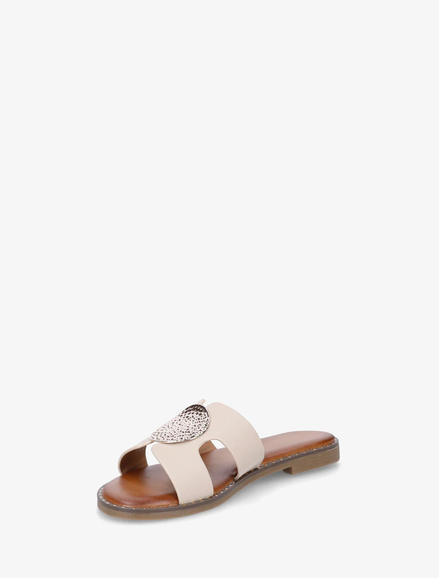 Effen slippers met metalen inzetstuk - Beige - Image 3