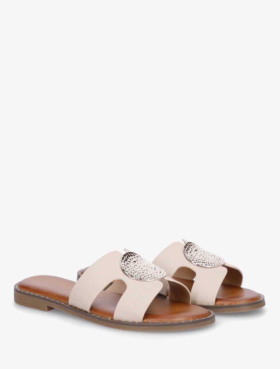 Effen slippers met metalen inzetstuk - Beige - Image 4