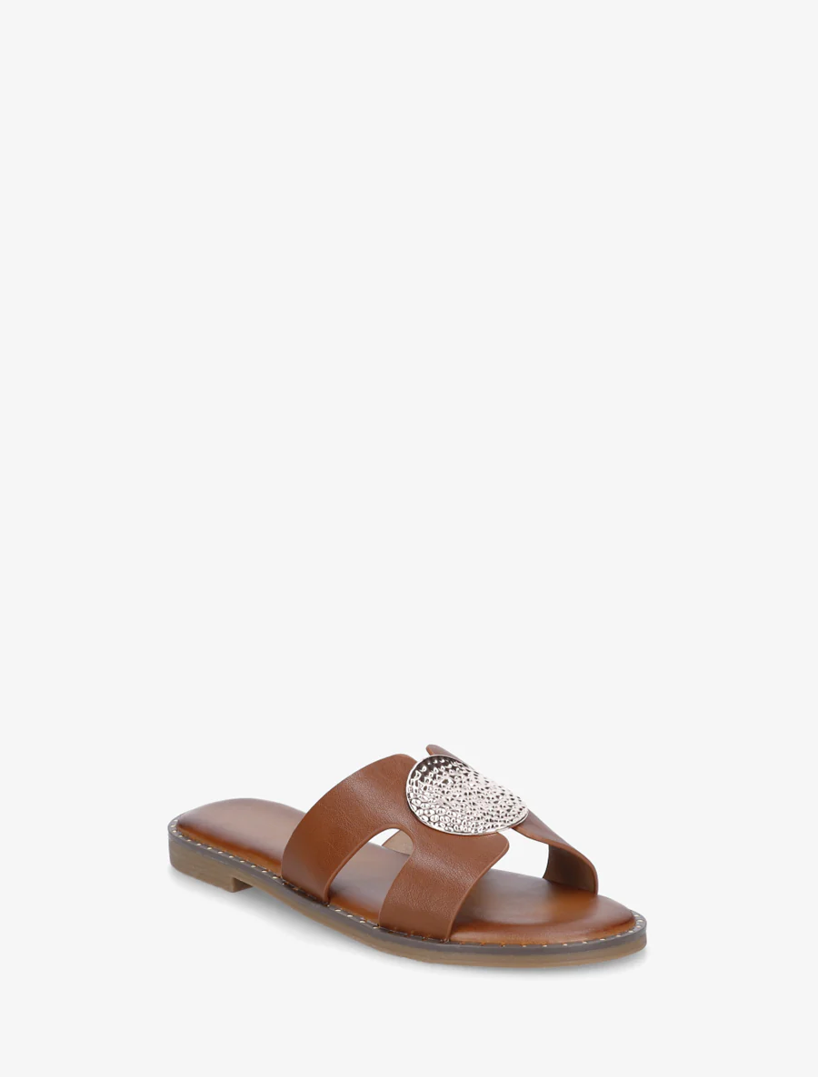 Effen slippers met metalen inzetstuk - Kameel - Image 2