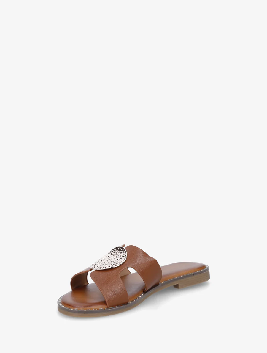 Effen slippers met metalen inzetstuk - Kameel - Image 3